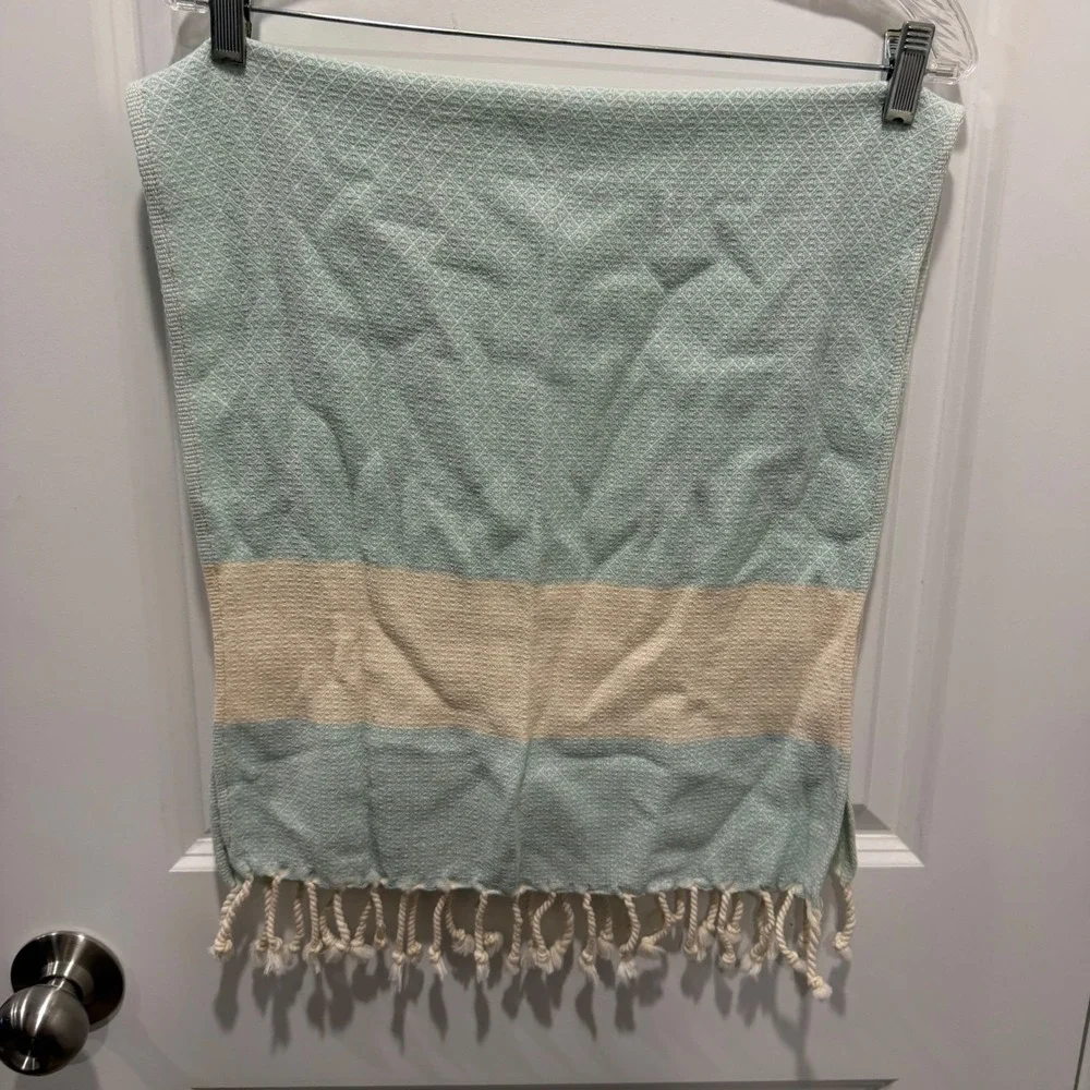 Die Caprie Unisex Hand Towel Set Turkish Cotton Diamond Weave Blue Cream 18x20